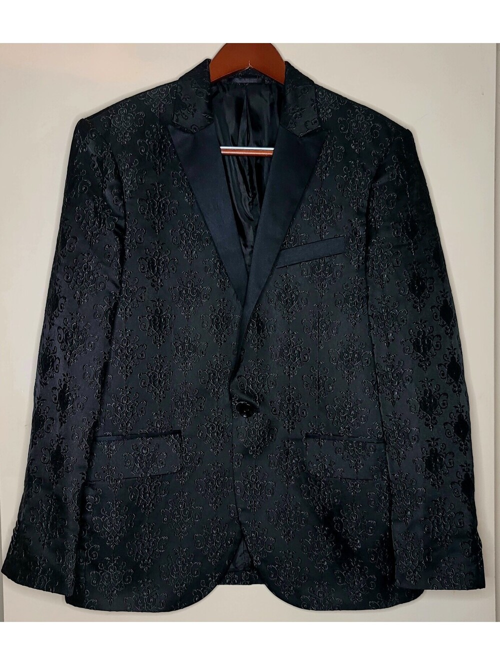 El General Men's Black Jaquard Patterned Suit Jacket Size Large